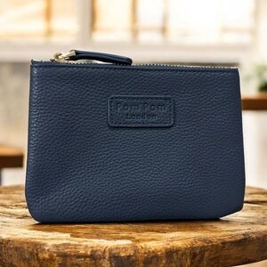 Pom Pom London Chelsea Coin Purse Slate Blue Leather Zip